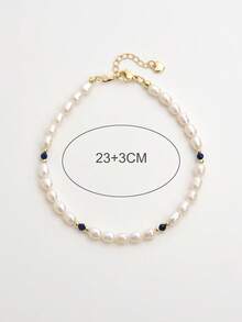 1 Stück 18K vergoldeter Süßwasser-Reisperlen-Fußkettchen für Frauen, Muttertag, Valentinstag, Geburtstag, Hochzeit, Verlobung, Brautgeschenk - Lapislazuli - Übersicht 4