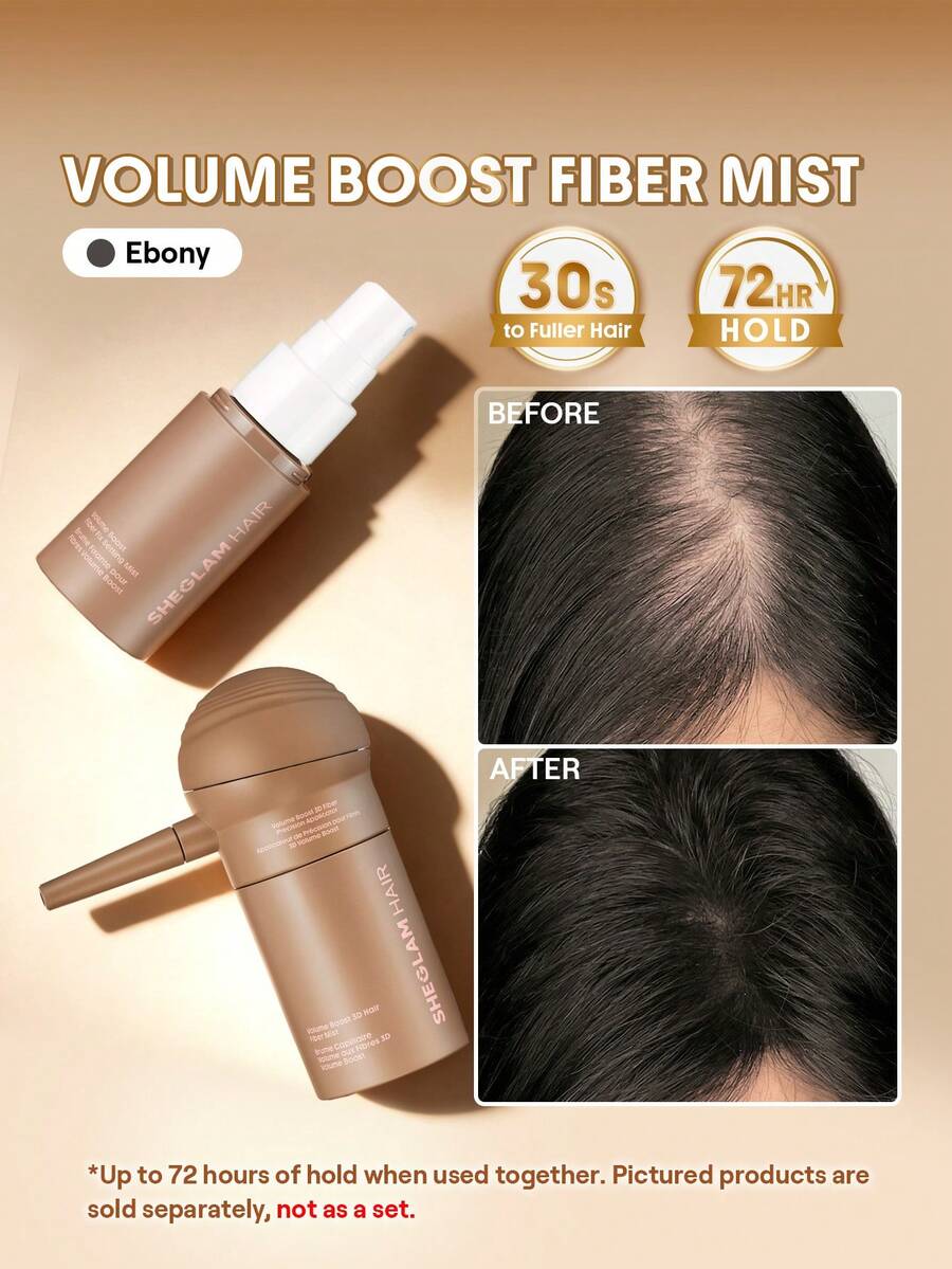 SHEGLAM HAIR Volume Boost Hair Fiber Kit-Ebony,Hair Building Fibers 3-In-1 Kit Set Includes Natural Hair Thickening Fibers & Spray Applicator Pump Nozzle & Locking Setting Hold Spray,Instantly Conceal Balding And Thinning Areas Natural-Looking Hair Thickener For Men & Women, Long-Lasting & Fuller Appearance - Ebony - View 1