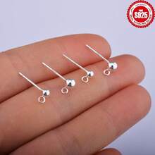 6pcs/Bag S925 Sterling Silver Silver Ball Jump Rings With Open Loop Earring Studs, Jewelry Making Handmade DIY Accessories Material Pack - Silver - View 2