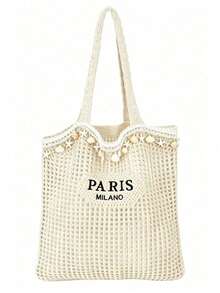 Ladies' Knitted Shoulder Bag, Beach Bag With Shell Chain, Bohemian Knitted Bag Back To School Season, Daily Use, Shopping, Travel, Leisure Vacation - Multicolor - View 12