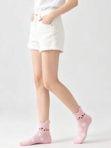 5 pares de calcetines cortos tipo barco para mujer con orejas de gato 3D, diseño de dibujos animados lindo, transpirables, versátiles, para estudiantes, uso diario, hogar y casual, multicolor - Multicolor - Ver 4