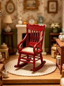 1pc 10.2cm Dollhouse Miniature Rocking Chair, Multi-Color High Back Curved Armrest Rocking Design, Miniature Scene Construction, Doll Photography Backdrop Decoration, 1:12 Scale Dollhouse Interior Furniture Accessory, Suitable For Christmas, Birthday, Valentine's Day Gifts, Bedroom, Living Room, Country Cottage Micro Landscape Decor, All-Season Handmade Miniature Craft - Multicolor - View 8