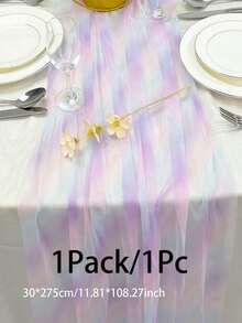 1pc Dreamy Rainbow Sheer Table Runner, Luxury Pink To Blue Gradient Polyester Fabric, Wrinkled Water Ripple Pattern, Macaron Gradient Design, Suitable For Wedding, Holiday, Coffee Table And Kitchen Decor, Wedding, Bridal Shower Decor, Room Decor, Home Decor, Wedding Decor, Photography Backdrop, All Seasons - Multicolor - View 9