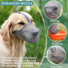 (1pc) Breathable Mesh Dog Muzzle For Long Snout Breeds, Adjustable Dog Mouth Cover, Anti-Bite Anti-Scavenge Anti-Bark Muzzle Allows Drinking & Panting For Labrador, Golden Retriever, Border Collie Medium Large Dogs - Grey - View 9