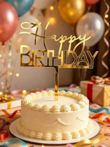 3件組 Happy Birthday 金色蛋糕插牌,金色亮片蛋糕裝飾,週年主題派對蛋糕裝飾用品 - styleE - 查看 4