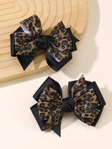 2pcs/4pcs Girls Leopard Print Bow Hair Clip Set Combination Suitable For Daily Decoration - Multicolor - View 8
