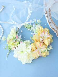 1pc Bohemian Pastoral Style Fresh Warm Yellow Flower Wreath, Personalized Bridal Updo Wedding Accessory - Multicolor - View 4