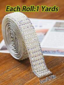 1 Roll Pearl AB Rhinestone Stickers, Self-Adhesive Pearl Rhinestone Ribbon, Pearl Packaging Roll, Crystal Pearl Strip, 3mm Ivory White Pearl Inlaid Tape, Diamond Bead Rhinestone Glitter Tape Stickers, DIY Wedding, Birthday Party Crafts, Car, Photo Frame, Apparel, Glass Cup, Gift Box Ribbon Decoration - 1-yard Pearl AB - View 6