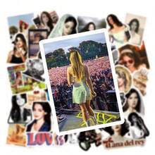 50張 Lana Del Rey 貼紙，音樂迷周邊商品，遊戲貼紙，DIY手帳貼紙，禮品包裝貼紙，桌面裝飾貼紙，行李箱貼紙，水壺貼紙，裝飾貼紙，派對裝飾 - 彩色 - 查看 3