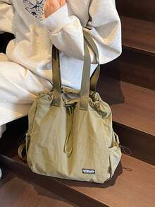 純色極簡大容量可攜式女包，百搭風格，適合日常通勤、旅行、購物 - 綠色 - 查看 5