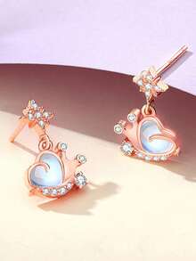 1pc S925 Sterling Silver Rose Gold Crown Heart Stud Earrings With Moonstone And Zirconia Octagonal Star Pendant, Sweet Women's Jewelry - Rose Gold - View 2