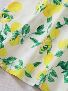 2pcs/Set Tween Girl Summer Fashion New Vacation Style Yellow Round Neck Sleeveless Crop Top And Lemon Print Skirt Set - Yellow - View 8