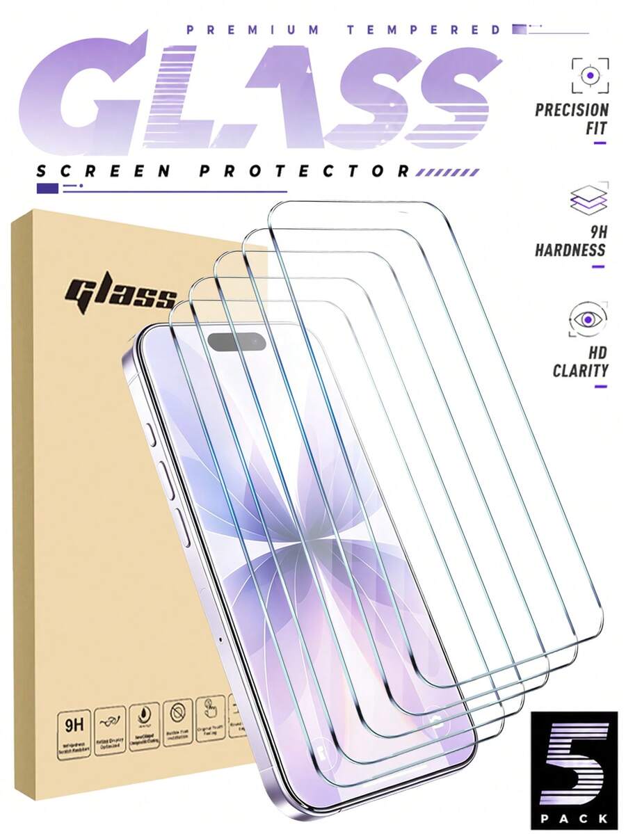 5 buah Pelindung Layar Kaca Tempered Transparan Definisi Tinggi Ultra Tahan Lama Kekerasan 9H Anti Gores Anti Jatuh Anti Sidik Jari Pemasangan Mudah Aksesori Ponsel Kompatibel Dengan iPhone 18 18 Pro 18 Pro Max 17 17Pro 17Air 17e 17Pro Max 16 16Pro 16Plus 16Pro Max 15 15Plus 15Pro 15Pro Max 14 14Plus 14Pro 14Pro Max 13 Mini 13 13Pro 13Pro Max 12 Mini 12 12Pro 12Pro Max 11 11Pro 11Pro Max Penggunaan Sehari-hari
