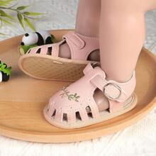 1 Pair Girls Embroidered Printed Magic Tape Design Flat Sandals Princess Shoes, Suitable For Spring, Autumn And Summer - Pink - View 10