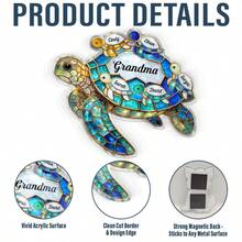 Sea Turtle Stained Glass Mom Grandma - Personalized Acrylic Refrigerator Magnet - Multicolor - View 5