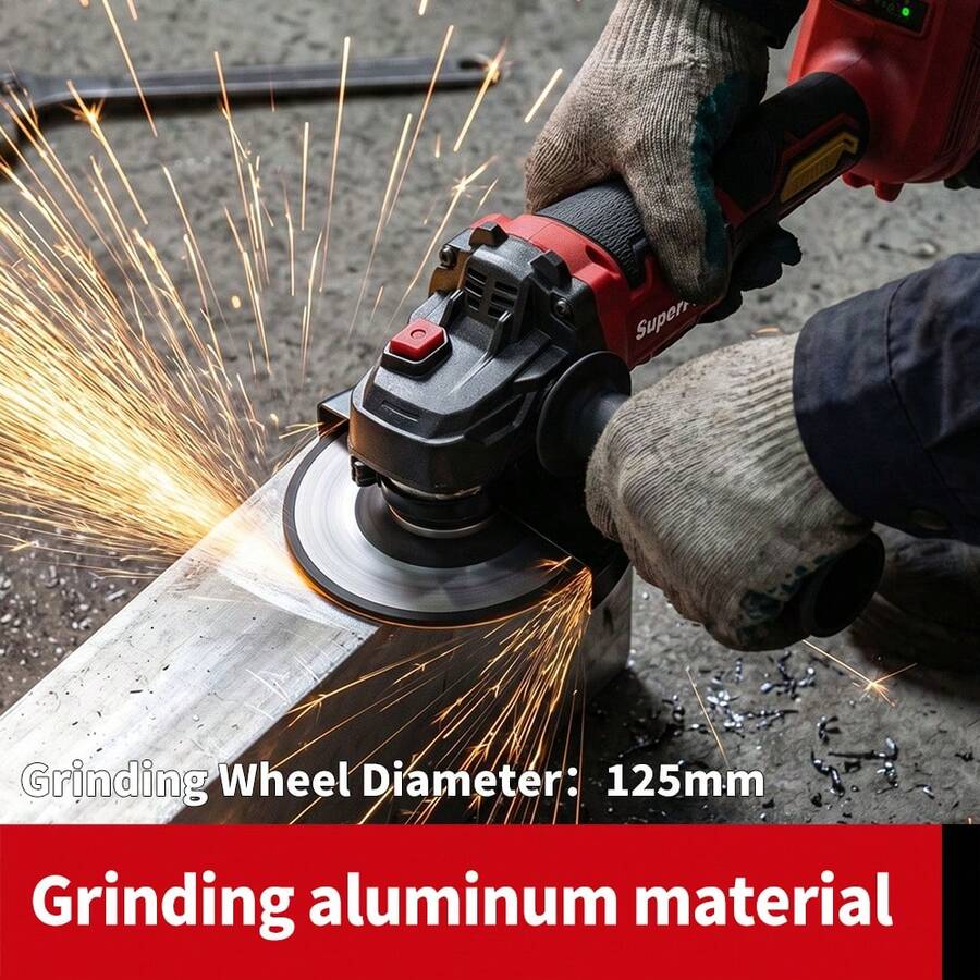 125mm 660W High Power 10000RPM Brushless Lithium Battery Angle Grinder Industrial Grade Polishing Machine Rust Removal/Tile Polishing/Home Decor Multi-Function Rechargeable Polishing Tool (Bare Tool - Battery Not Included) - Red - View 1