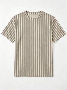Men's Summer Striped Crew Neck Casual T-Shirt And Casual Shorts Beach Set - Light Grey - View 3