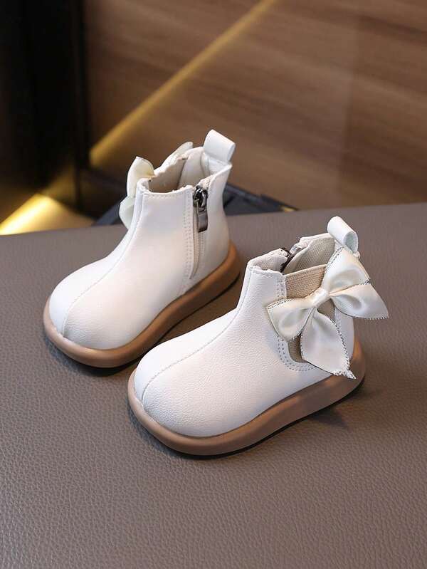 1 đôi bốt nữ nơ đơn giản thanh lịch, giày bé tập đi, bốt cổ ngắn trẻ em, bốt công chúa đế mềm cho mùa thu/đông