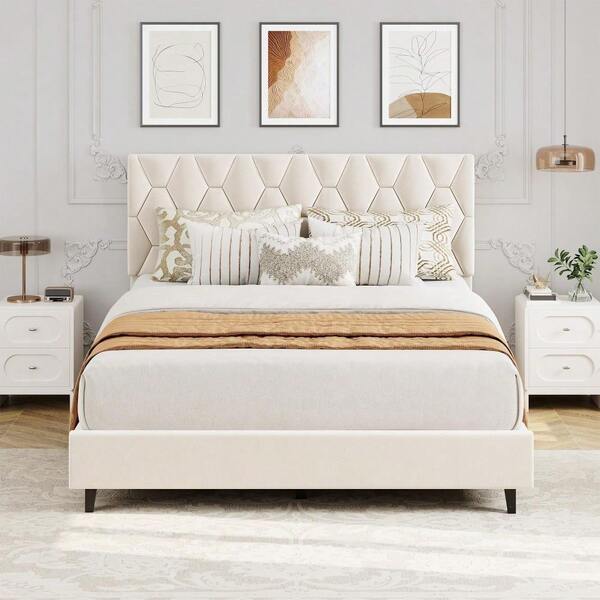 Bed Frame With Headboard, Noise-Free Upholstered Platform Bed With Solid Wood Slat Support, Heavy Duty Platform Bed With Under Bed Storage, No Box Spring Needed & Easy Assembly 
﻿
