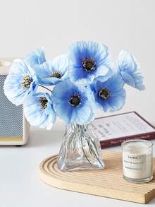 6/12件 DIY 人造花，家居婚禮派對裝飾桌花，絲花，適用於頭飾與拖鞋 - 薄荷藍 - 查看 1