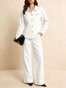 Fashionable Women's Denim Decorated With Zipper And Button Details, Suitable For Daily Wear - White - View 4
