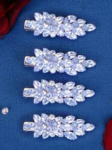 2pcs Crystal Zirconia Floral Design Hair Clips,Wedding Hair Accessories - Silver - View 9