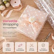 Premium White Heart Print Crystal Clear Cellophane Wrap Roll, Waterproof & Durable Transparent Gift Film, Elegant White Heart Pattern For Bouquet, Birthday, Wedding & All Occasion Wrapping - View 3