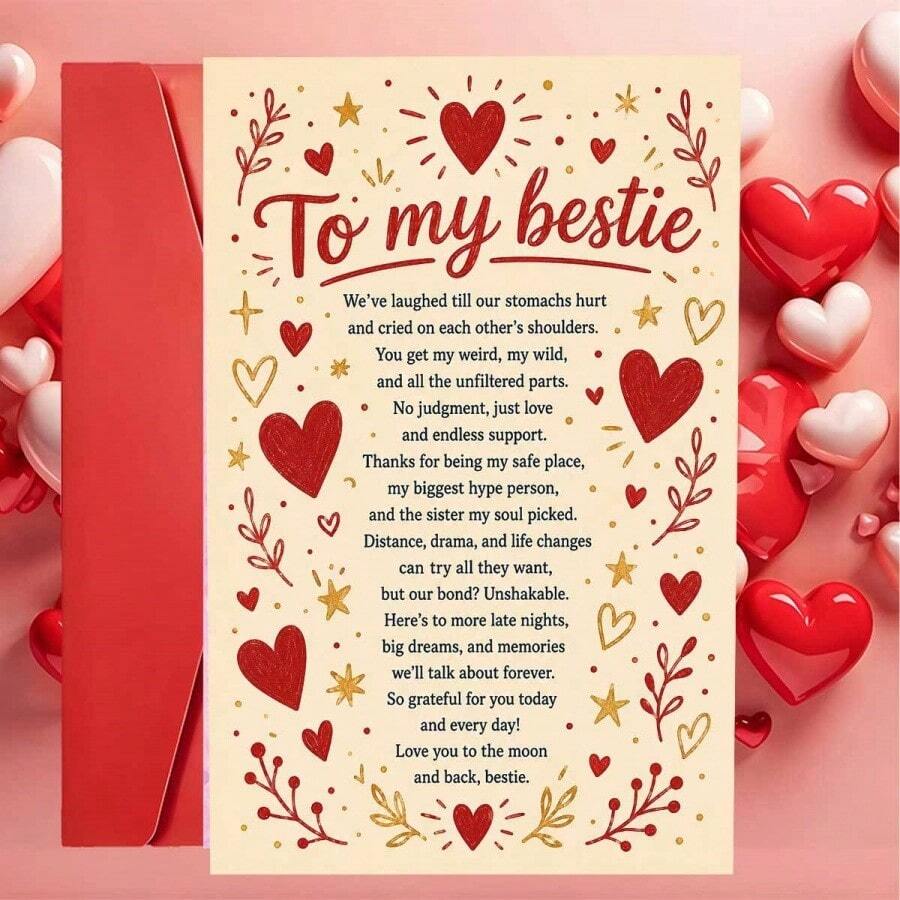 1 Set Envelope And Card Romantic Heart For Best Friend Valentine'S Day Card To My For Bestie Great For Best Friend - 13*18 - View 1
