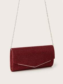 Noctella Luxurious Sparkling Burgundy Clutch Bag, Featuring All-Over Glitter Texture And V-Shaped Metal Trim, Radiating Charming Shimmering Luster, With Stylish Eye-Catching V-Shaped Metal Trim And Classic Envelope Design. Perfect For Formal Balls, Charity Galas And Red Carpet Events, Effortlessly Showcasing Luxurious And Elegant Silver Charm. The Best Gift For Women - Burgundy - View 3