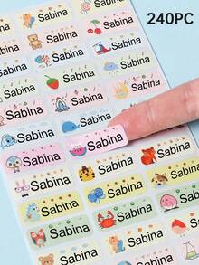 120/240pcs Personalized Name Stickers,School Personalized Name Stickers,Custom Labels With Cute Animal Designs, Ideal For School Stationery, Water Bottles - Multicolor - View 9