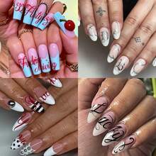 Pegatinas de uñas autoadhesivas multicolor estilo gótico con letras cursivas, calcomanías de alfabeto de caligrafía fina, perfectas para arte de uñas grunge, punk, Y2K y vanguardista, fáciles de aplicar para manicura DIY en casa y salón profesional - Multicolor - Ver 10