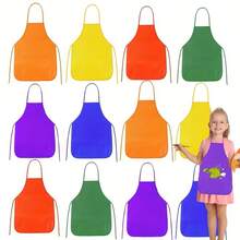 6PCS Disposable Aprons With Fabric Aprons, Non-Woven Fabric Children's Artist Aprons, Suitable For Kitchen, Classroom, Community Activities, Parties, Crafts And Art Painting Activities, Assorted Colors Random - Multicolor - View 2