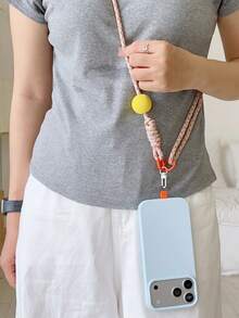Macaron Color Block Ball Braided Lanyard Universal Phone Case Bag Water Bottle Key Portable Cute Pendant - Multicolor - View 6