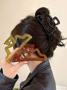 5pcs (5.12in) Simple Asymmetric Wave Acrylic Large Hair Claw Clip For Thick Hair Women, Back-Of-Head Updo Hair Accessory - Multicolor - View 3