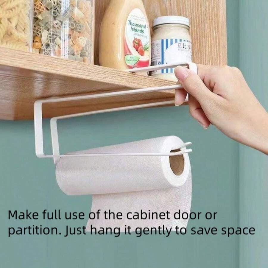 1pc Kitchen Storage Rack, No-Drill Wall-Mounted Kitchen Paper Towel Holder, Suitable For Kitchen, Bathroom, Cabinet, 1pc/Pack - View 1