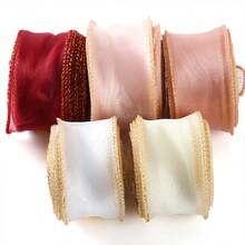 (10 yardas/paquete) Cinta decorativa con borde dorado ondulado, accesorio para el cabello, lazo hecho a mano DIY, cinta de encaje de satén decorativa - Mezcla de colores - Ver 12
