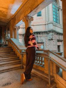 Women's Striped Long-Sleeve Blouse, Black And White, Casual Fashion  2026 - 玫紅色 - 查看 3