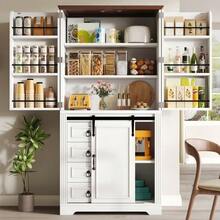 Tall Cabinet With Anti-Tip System And Side Shelf For Snacks, Soft-Close Mechanism, Freestanding Kitchen Unit With 4 Drawers And Adjustable Shelves, Original Handle, White - White - View 12