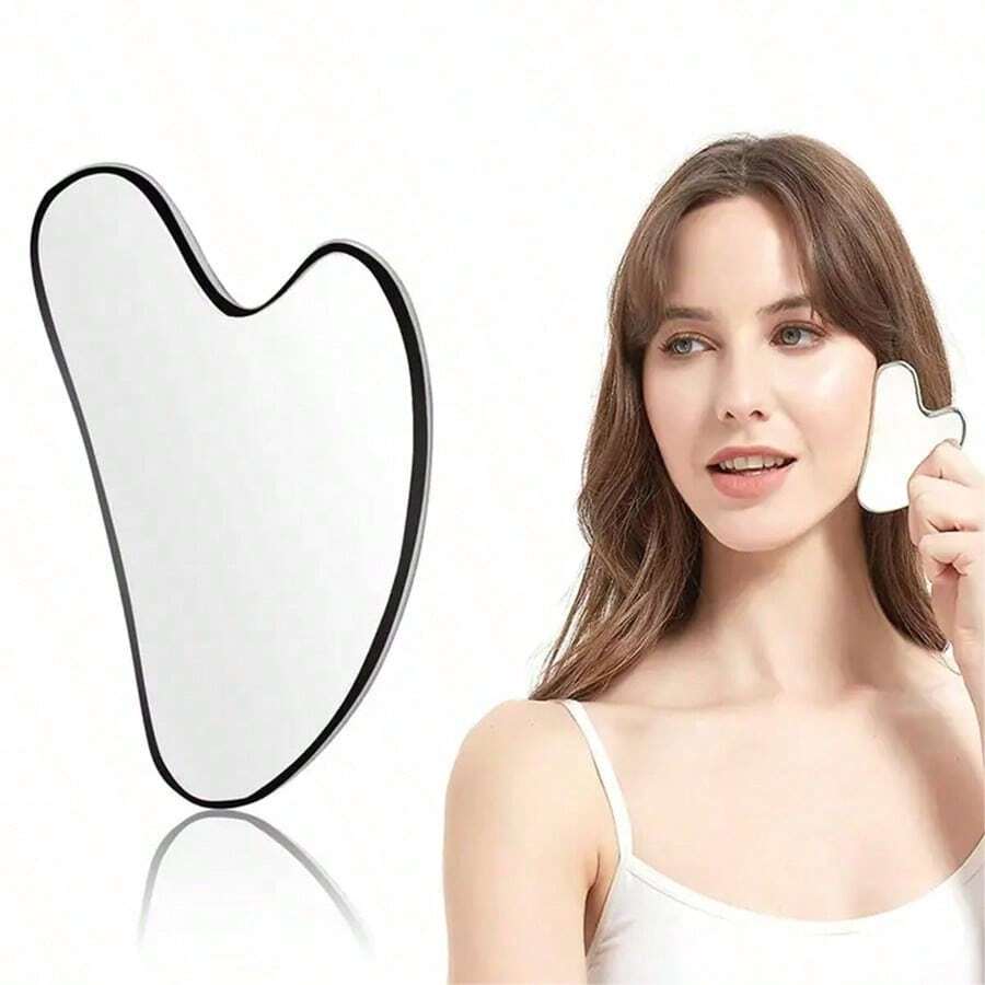 1pc Large Silver Stainless Steel Makeup Palette Scraper, Designed For Acupuncture Stimulation And Fatigue Relief, Facial And Body Gua Sha Massage Tool, Makeup Applicator, Beauty Skincare Product, Spa, Self-Care, Skincare Tool, Facial Care, Esthetician Supplies, Massage, Facial Massage Tool, Facial Roller - Silver - View 1