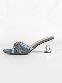 Women's High Heel Sandals Size 43 Large 2026 New Style Rivet Buckle Sandals Fashionable Outdoor French Style Women's High Heel Sandals - Gray-blue - View 5