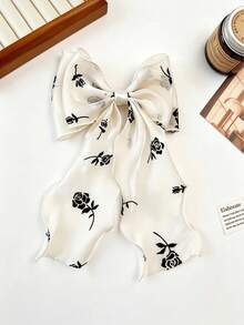 1 pieza Pinza para el cabello con lazo grande a lunares, pinza para el cabello con cinta de satén y volantes de tul, accesorio para el cabello estilo chica francesa, adecuado para vacaciones en la playa y uso diario - Multicolor - Ver 1