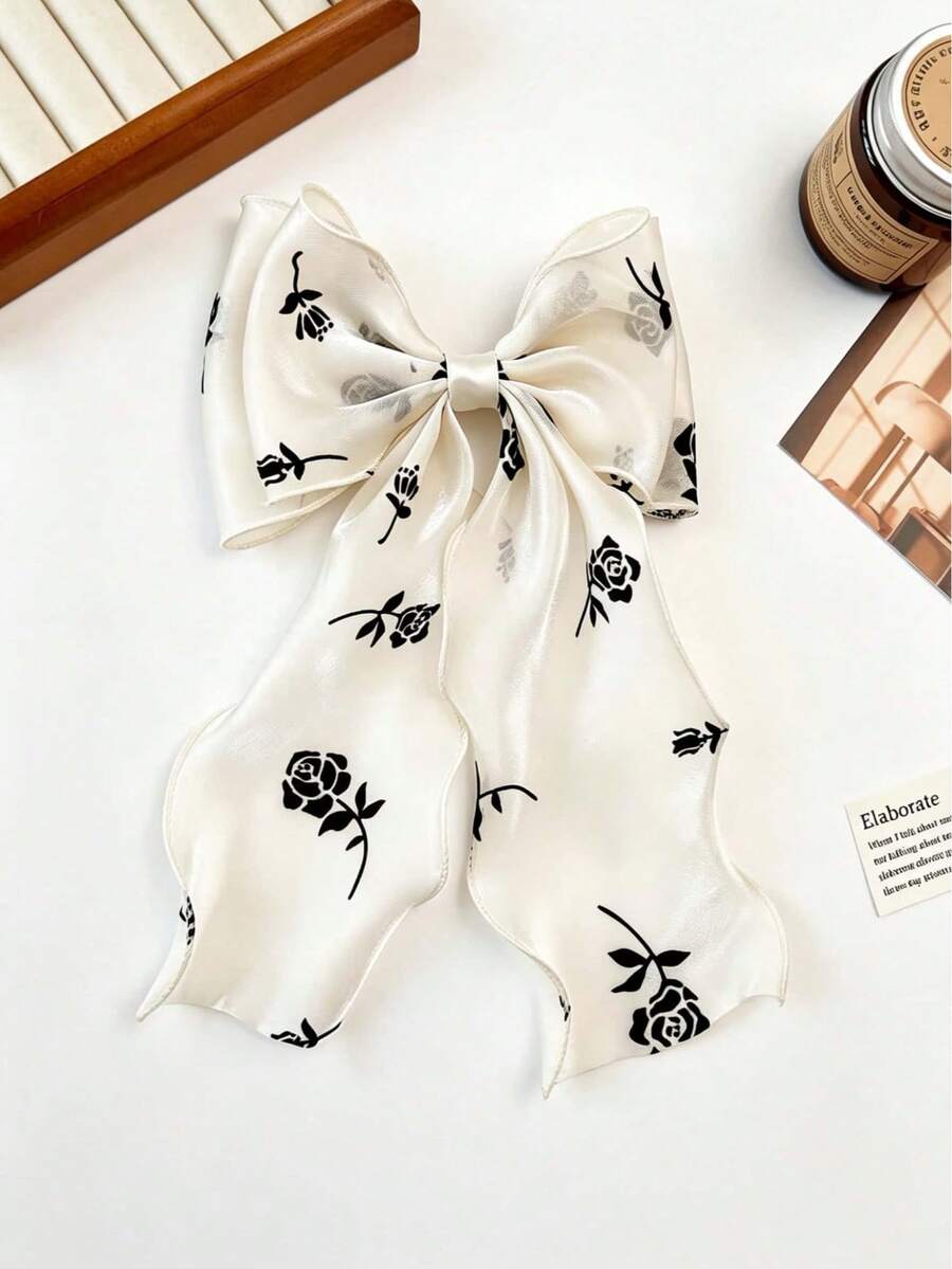 1 pieza Pinza para el cabello con lazo grande a lunares, pinza para el cabello con cinta de satén y volantes de tul, accesorio para el cabello estilo chica francesa, adecuado para vacaciones en la playa y uso diario - Multicolor - Ver 1