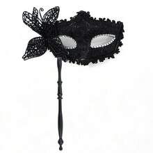 1pc Lace Butterfly Handheld Mask With Stick, Rhinestone Embellished With 3D Butterfly Design, Neat Stitching And Durable, Handheld Design Without Obstructing Vision, Suitable For Balls, Parties, Photography Styling, Exquisite And Versatile - Mask - View 2