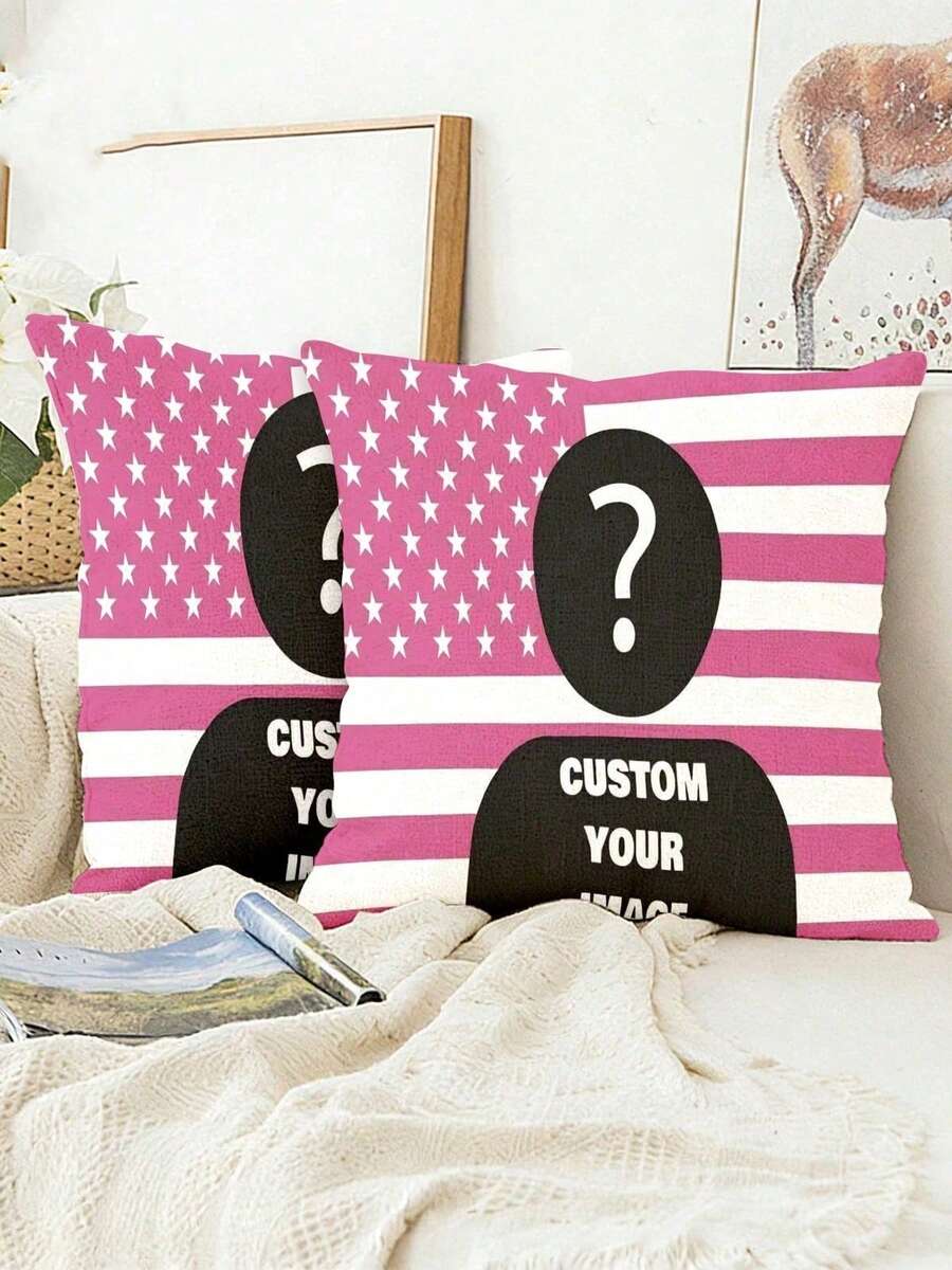 Dia da Independência dos EUA, Fronha Personalizada, Bandeira Americana Personalizada, Foto Personalizada, Fronha Macia e Confortável Personalizada, Adequada para Sala de Estar, Uso no Sofá. Imagem Especial Personalizada como Presente de Aniversário, Presente Familiar, Presente de Casamento, Lembrança. Impressão Unilateral, Adequada para Todas as Estações, Lavável - Multicolorido - Visão 1