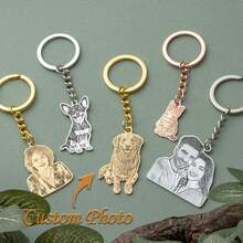 Custom Pet Photo Keychain, Dog Photo Keychain, Personalized Engraved Pet Portrait Keychain, Pet Memorial Keychain, Dog Memorial Gift - Multicolor - View 3