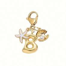 1pc Ocean Series Starfish Shell 26 Letters Keychain, Suitable For Bag Accessories, Lanyard With ID Holder, Car Decor, Bag Pendant, Couple Keychain, Perfect Gift For Vacation Season - Multicolor - View 7