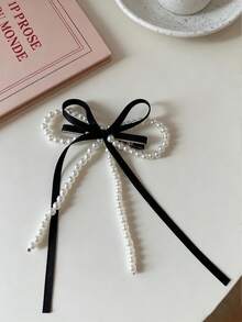 1pc Sweet Cute Bow Pearl Hair Clip, Suitable For Daily Use - Multicolor - View 3