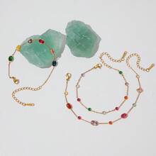 S SHOPBOHO 1件優雅仙女夢幻彩色鋯石不鏽鋼細手鍊，適合日常配戴與送禮 - 鋯石手鍊 - 查看 6