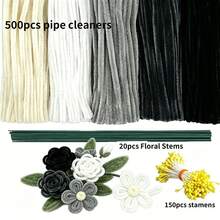 5色混裝毛絨雪尼爾棒，大容量手工毛絨棒，加厚毛絨雪尼爾棒，DIY藝術手工創意專案材料 - 黑色,白色和灰色 - 查看 10
