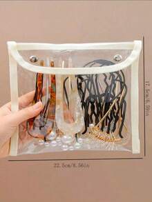 1pc Transparent Hair Tie And Hair Clip Storage Bag - White - View 6